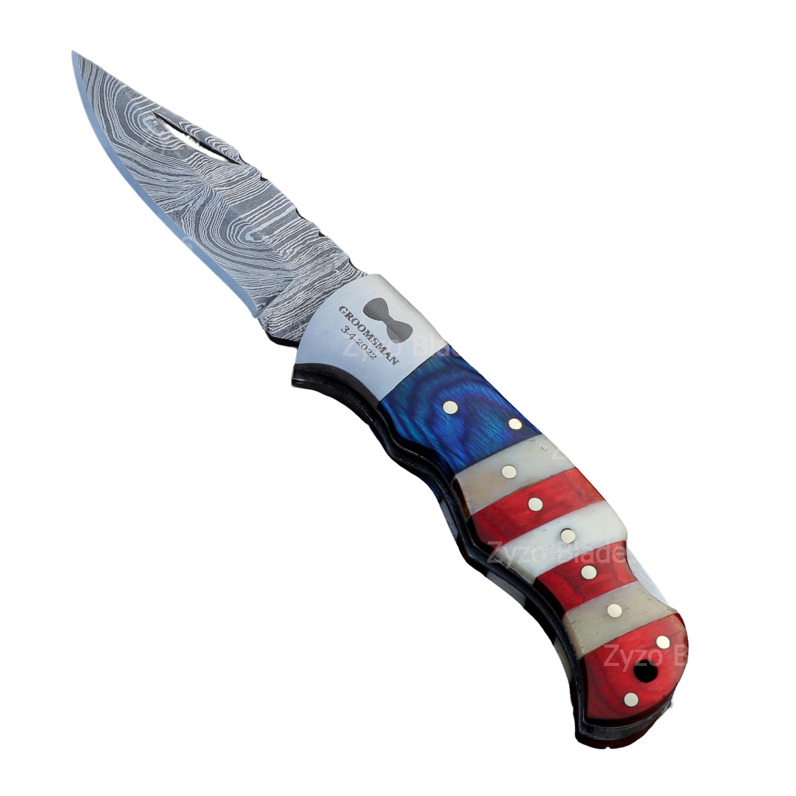 Handmade Pocket Folding Damascus Knife American Flag Handle personalized Birthday Gift Corporate Gifts Holiday Gifts Christmas Gift