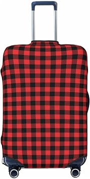Zipper Luggage Suitcase Protector Fits 18-32 inch Luggages, 3D Printed Christmas Tartan Red Black Buffalo Check Plaid Anti-Scratch Stretchy Travel Suitcase Cover Baggage Cover