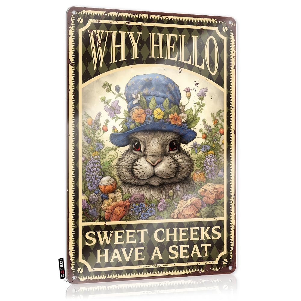 MGHTLCCME Tin Wall Decor Rabbit Wall Decor Why Hello Sweet Cheeks Have A Seat Tin Sign Gardening Accessoriesbig Artquirky Home Decormens Office Tin Decor Sign Decor(30X40CM)