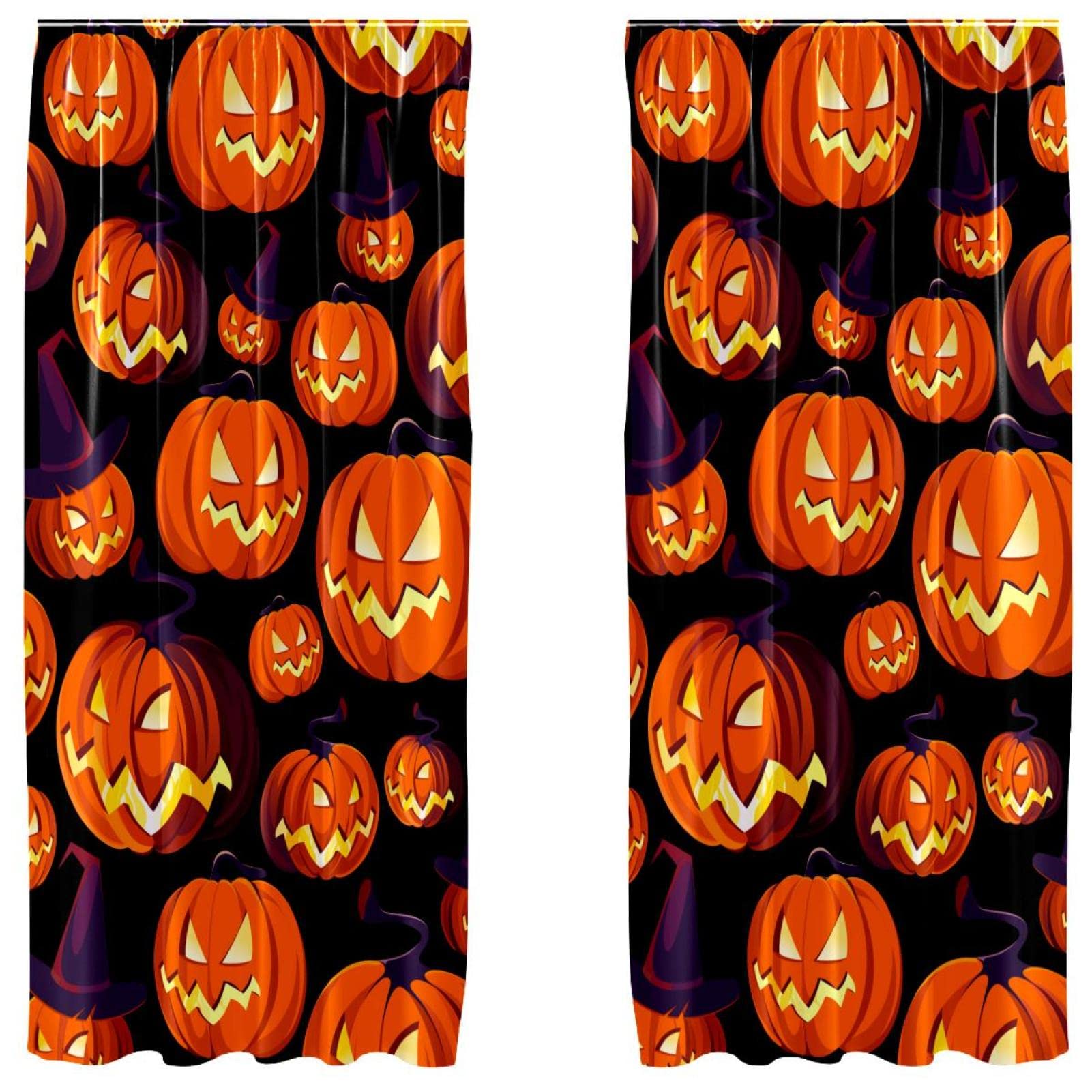 Rideaux citrouille Halloween pour sublimer l'ambiance automnale de votre salon cozy