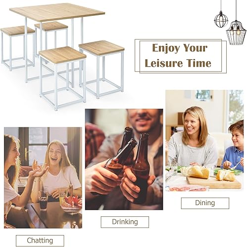 Miniatura 4 de Giantex Juego de mesa de comedor de 5 piezas juego de mesa de cocina industrial con 4 taburetes mesa cuadrada que ahorra espacio y sillas para