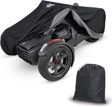 UltraGard Can-Am Ryker Full Motorcycle Cover with Heat Shield & Expandable Pouch - Water-Resistant, Windshield Protection, Bungee Tie Downs, Reflective, Black/Charcoal