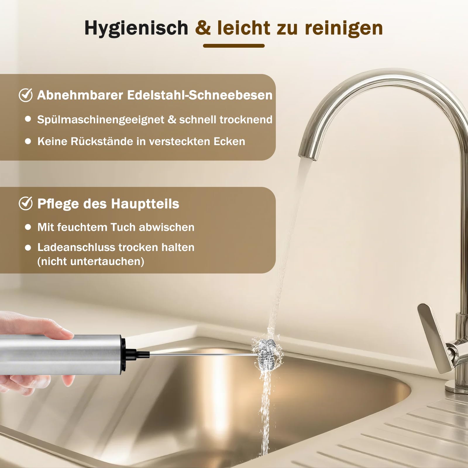 Milchschäumer Elektrisch USB-C mit 5 Wechselbaren Edelstahl-Schneebesen–2 Einstellbare Geschwindigkeiten (11.000/13.000 U/min), Wasserdichter Aufschäumer für Kaffee, Latte, Cappuccino, Matcha(Silber)