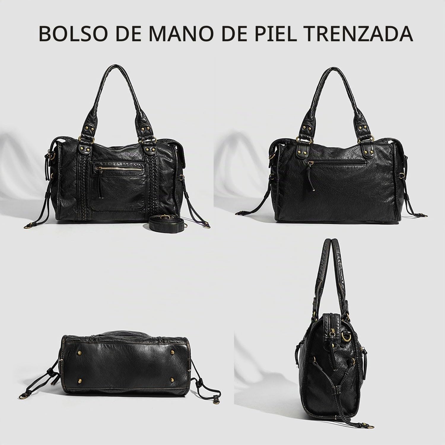 Eaacaa Vintage City Bag - Bolso de Mano de Piel Sintética para Mujer, Grande, Bolso de la Compra, Bolso de Trabajo, para Escuela y Viajes, 37 x 12 x 28 cm