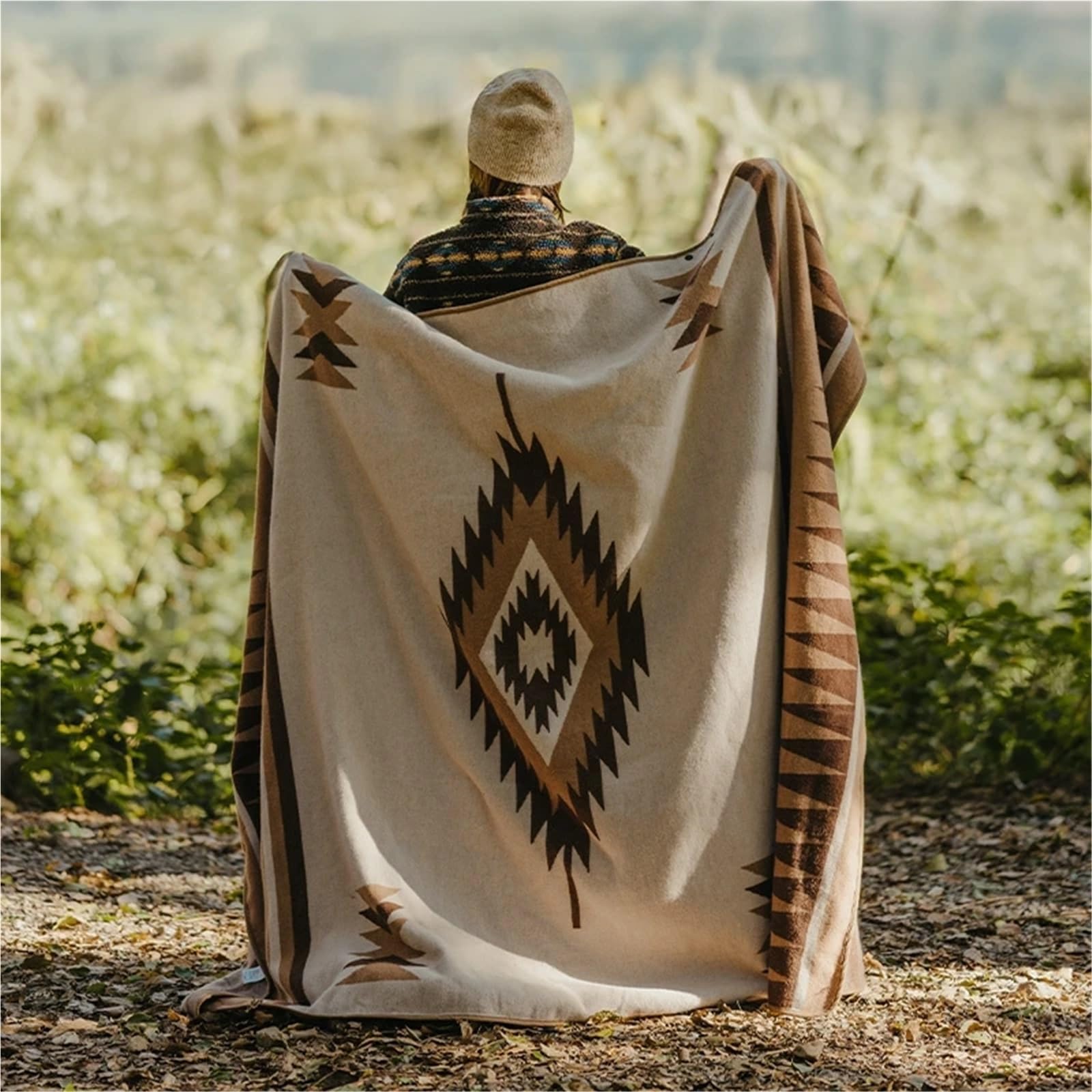 Manta de Picnic, Chal multifunción for Exteriores, Tienda campaña, Alfombra, Poncho Suave, Grueso, cálido, portátil, 200 x 150 cm(Light Khaki)