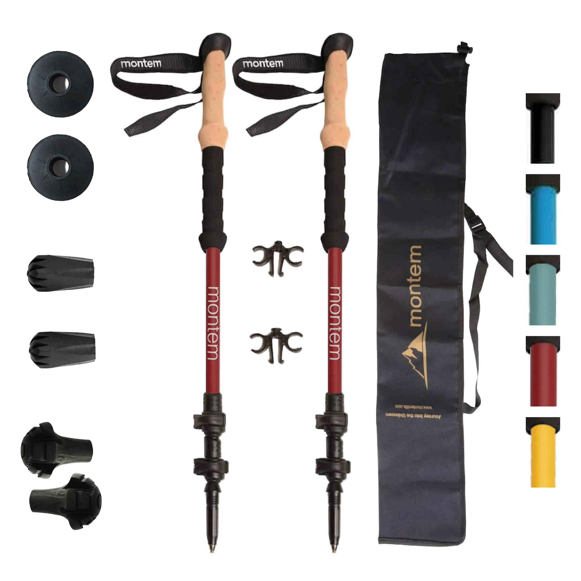 Montem Ultra Light 100% Carbon Fiber Trekking, Walking, and Hiking Poles - One Pair (2 Poles) - Ultra Light, Quick Locking, Foldable,