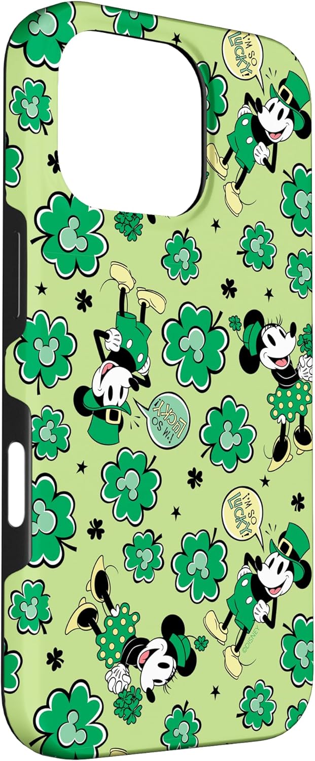 iPhone 16 Pro Disney Mickey & Minnie St. Patrick’s Day Lucky 4-Leaf Clover Case