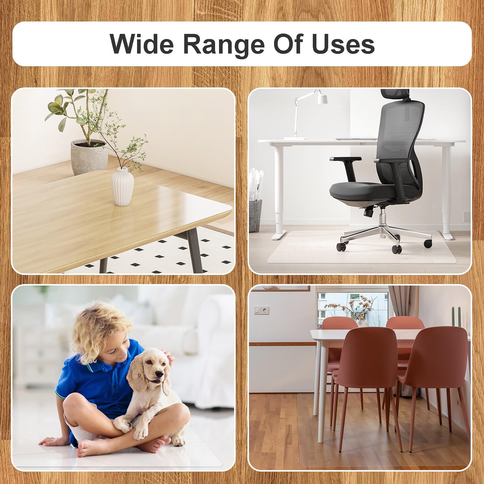 Tapis de chaise C pour sols en bois dur et carrelage – Protection de sol imperméable et antidérapante en PVC 2 mm d'épaisseur 160 x 160 cm Idéal pour le bureau et la maison et facile à nettoyer