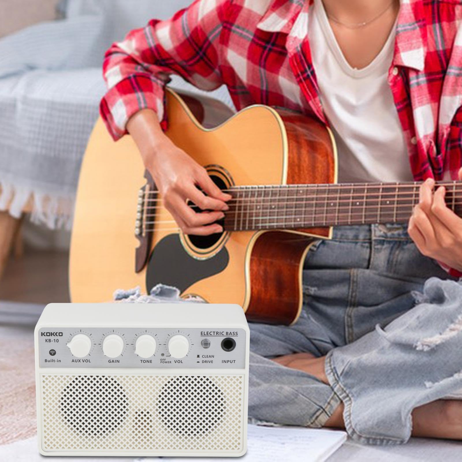 Stylowy przenośny mini głośnik z gitarą elektryczną zapewnia dźwięk | wzmacniacza basowego o mocy 10 W w dowolnym miejscu i czasie. Przenośny