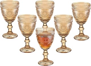 Vintage Wine Glasses Set of 6, 10 Ounces Colored Glass Water Goblets, Un...