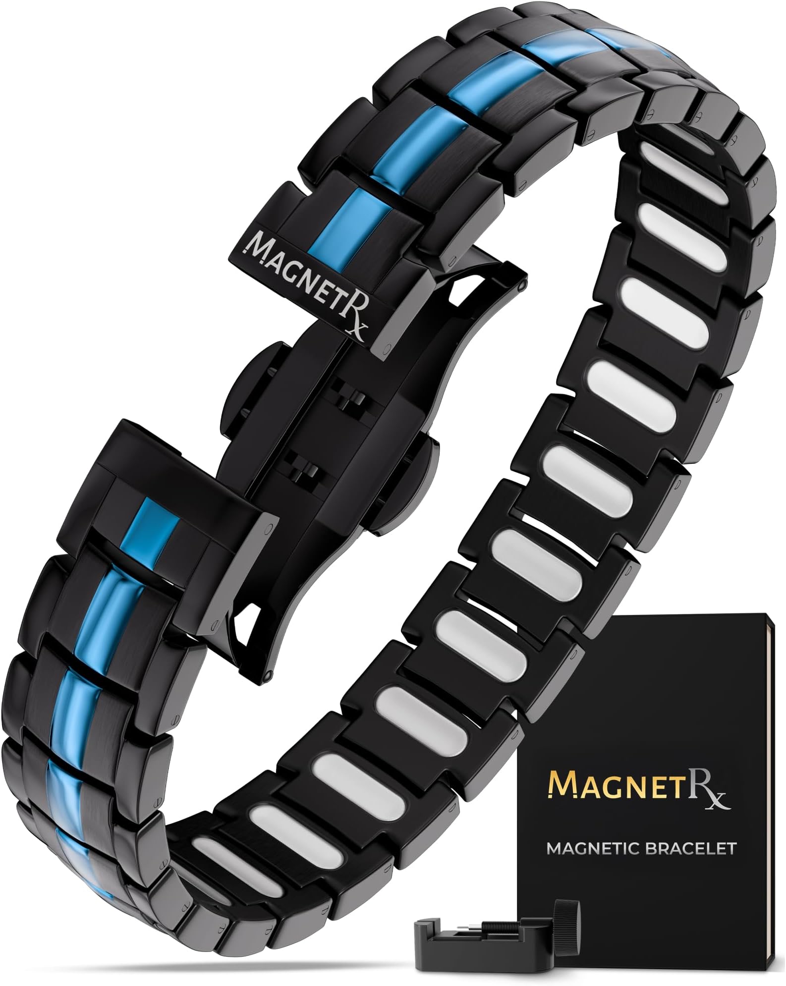 MagnetRX® EllipseMAX 5X Strength Magnetic Bracelets for Men (Blue Line)