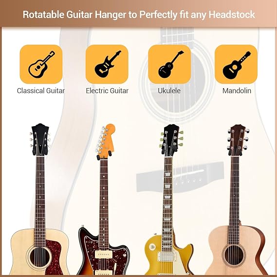 Guitar Hanger 2 Pack - Black Walnut Wood Guitar Wall Mount with Screws, Holds Acoustic, Electric, Banjo, Bass, Mandolin, Ukulele