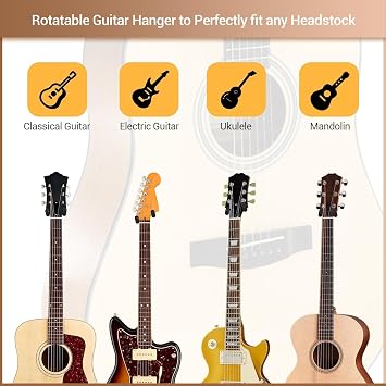 Guitar Hanger 2 Pack - Black Walnut Wood Guitar Wall Mount with Screws, Holds Acoustic, Electric, Banjo, Bass, Mandolin, Ukulele