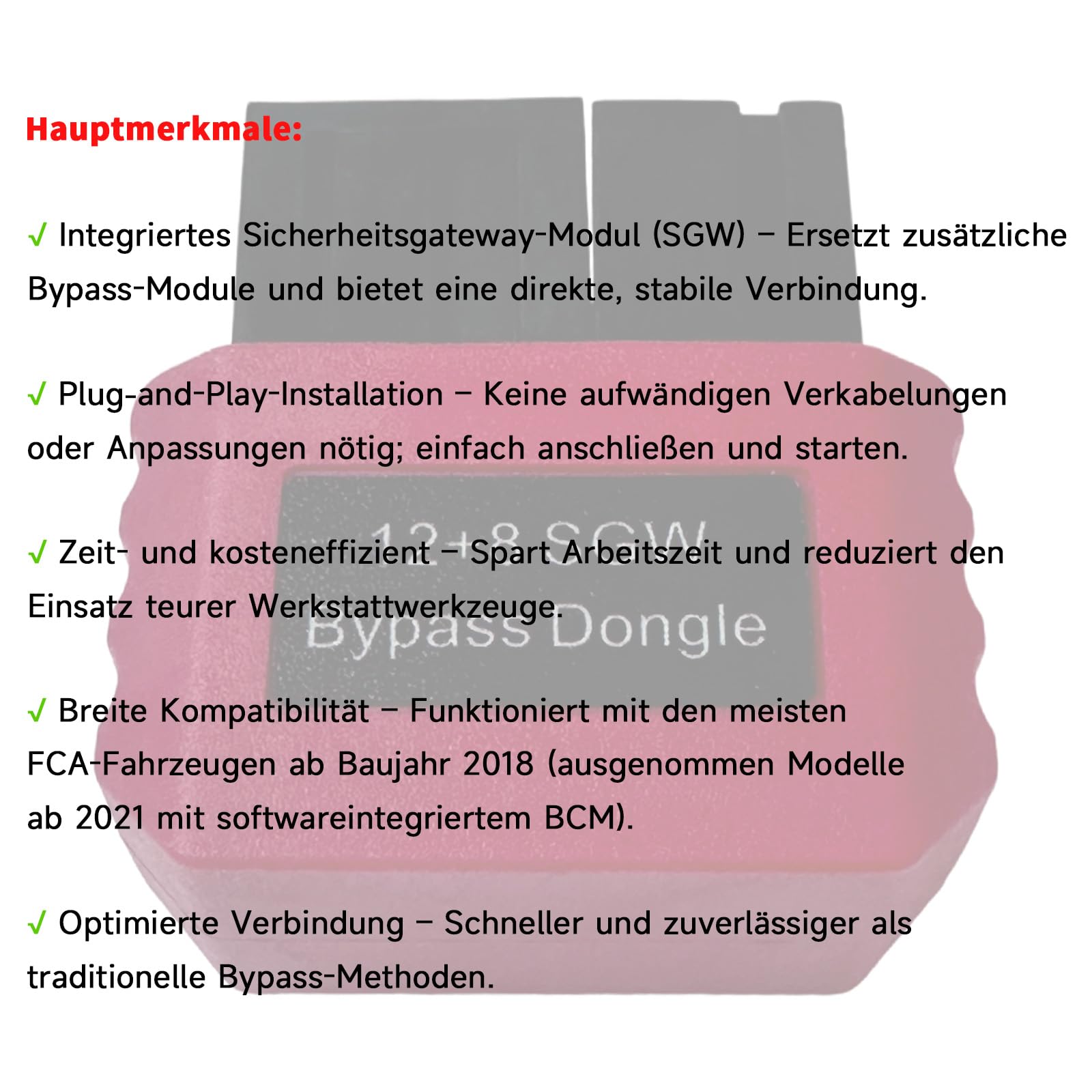 SGW Bypass Dongle 8+12 Pin, passend für FCA-Fahrzeuge ab 2018, Security Gateway Bypass-Modul, kompatibel mit RAM, Chrysler, Jeep, Dodge, FIAT, Alfa Romeo, Maserati, Lancia ab 2018 und Neuer
