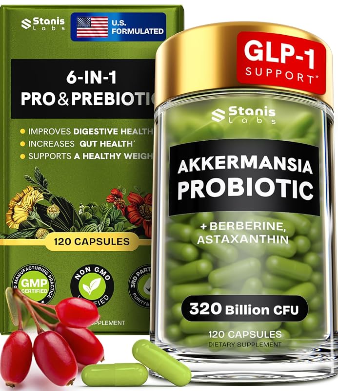 Stanis Labs Probiótico de Akkermansia muciniphila com Astaxantina, Cromo, Berberina, Inulina e Lactobacillus acidophilus — 120 cápsulas