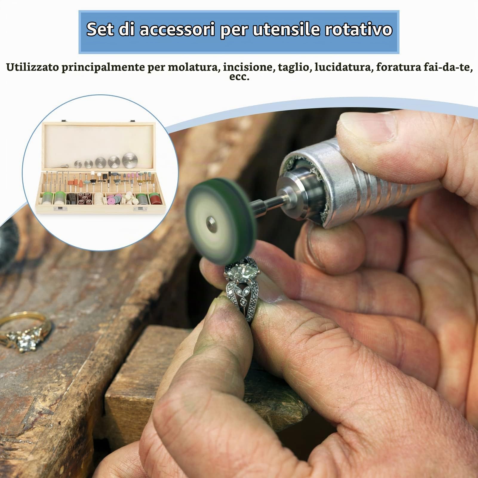 Kit di Accessori per Utensili Rotanti 242 Pcs con Kit Per Taglio, Smerigliatura, Levigatura, Affilatura, Intaglio e Lucidatura Con Codolo Universale 3,2 mm (1/8") Con Custodia
