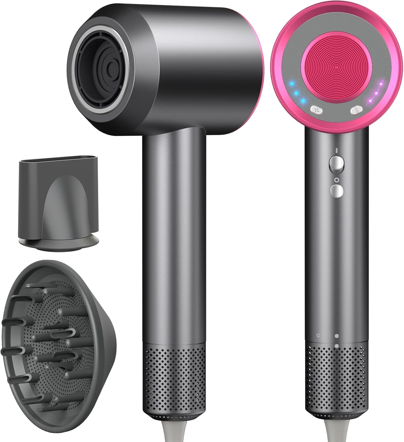 AIUNAOM Professional Hair Dryer 160,000 RPM, 500M Negative Ions, Magnetic Accessories, 3 Speed Settings and 4 Temperature Settings, for Animals, Salon and Home, Grey-Pink