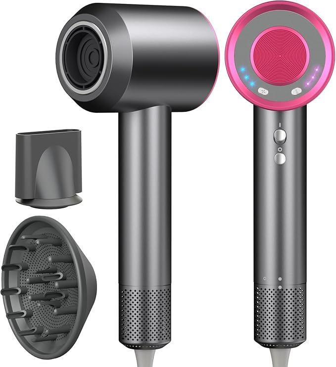 AIUNAOM Phon Capelli Professionale 160.000 giri/min- 500 Milioni Di Ioni Negativi, Accessori Magnetici, 3 Impostazioni Di Velocità e 4 Regolazioni Di Temperatura,Per Animali, Salone e Casa