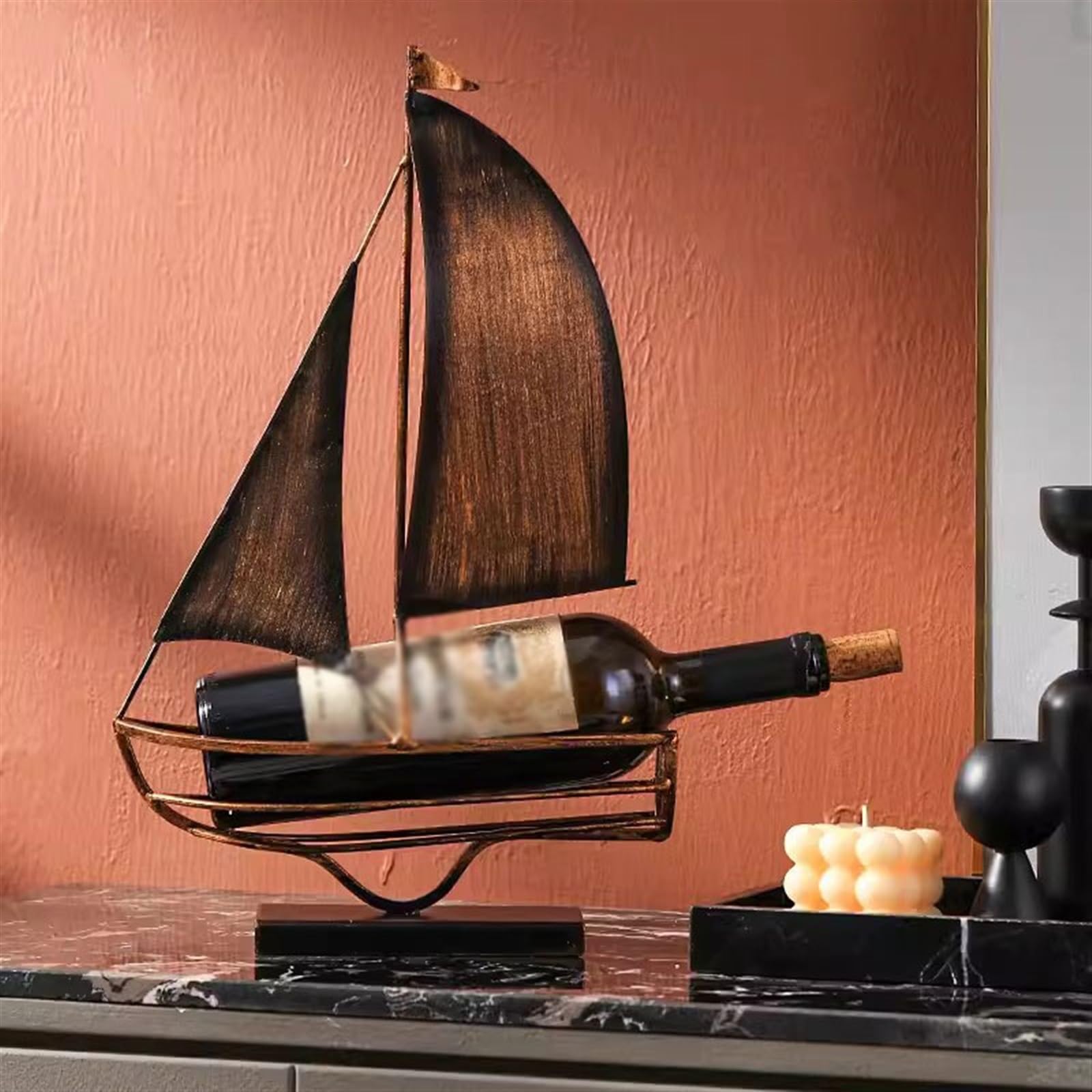 Botelleros para Cocina Retro Nostalgia Creativo Barco de Hierro Estante Vino Adornos hogar TV gabinete Decoraciones Escritorio