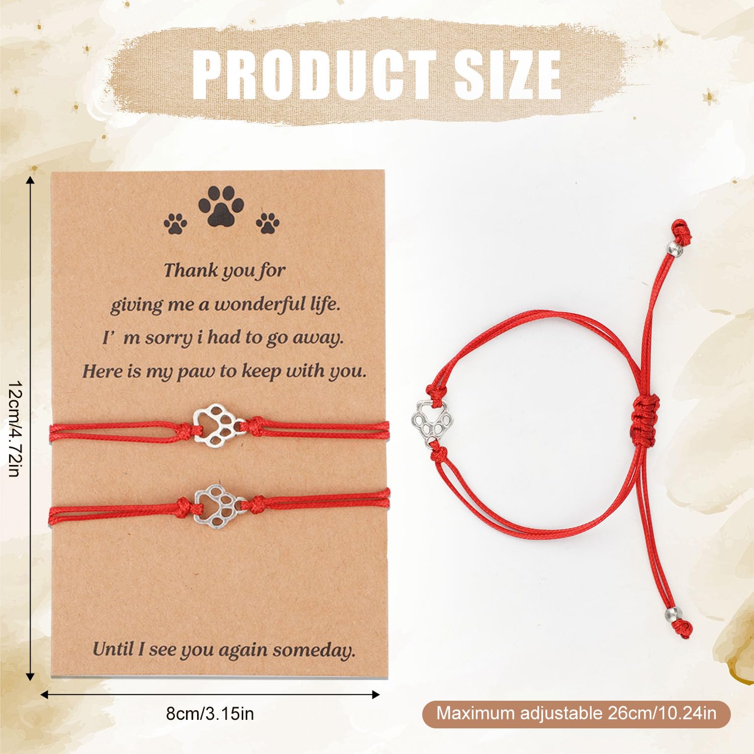 Tinoaly 2pcs Pet Memorial Bracelets, Paw Print Friendship Bracelet Adjustable Memorial Gifts Jewelry for Loss of Dog & Cat Sympathy Bereavement Gifts for Pet Lovers (Red)