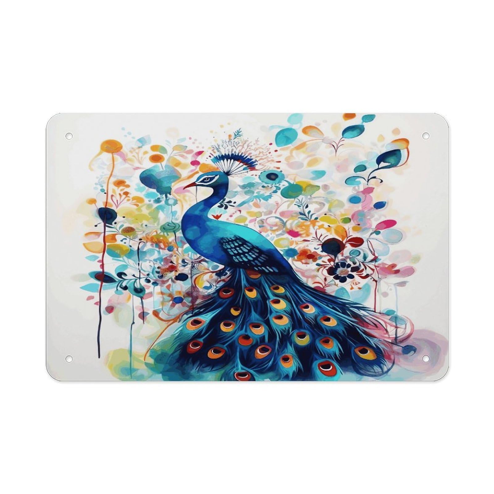Color Peacock Metal Tin Sign 12"x8" Wall Art Prints Poster Decorative Picture Metal Signboard Decor Painting Folded Edge Iron Sheet Painting with Holes for Wall Decor