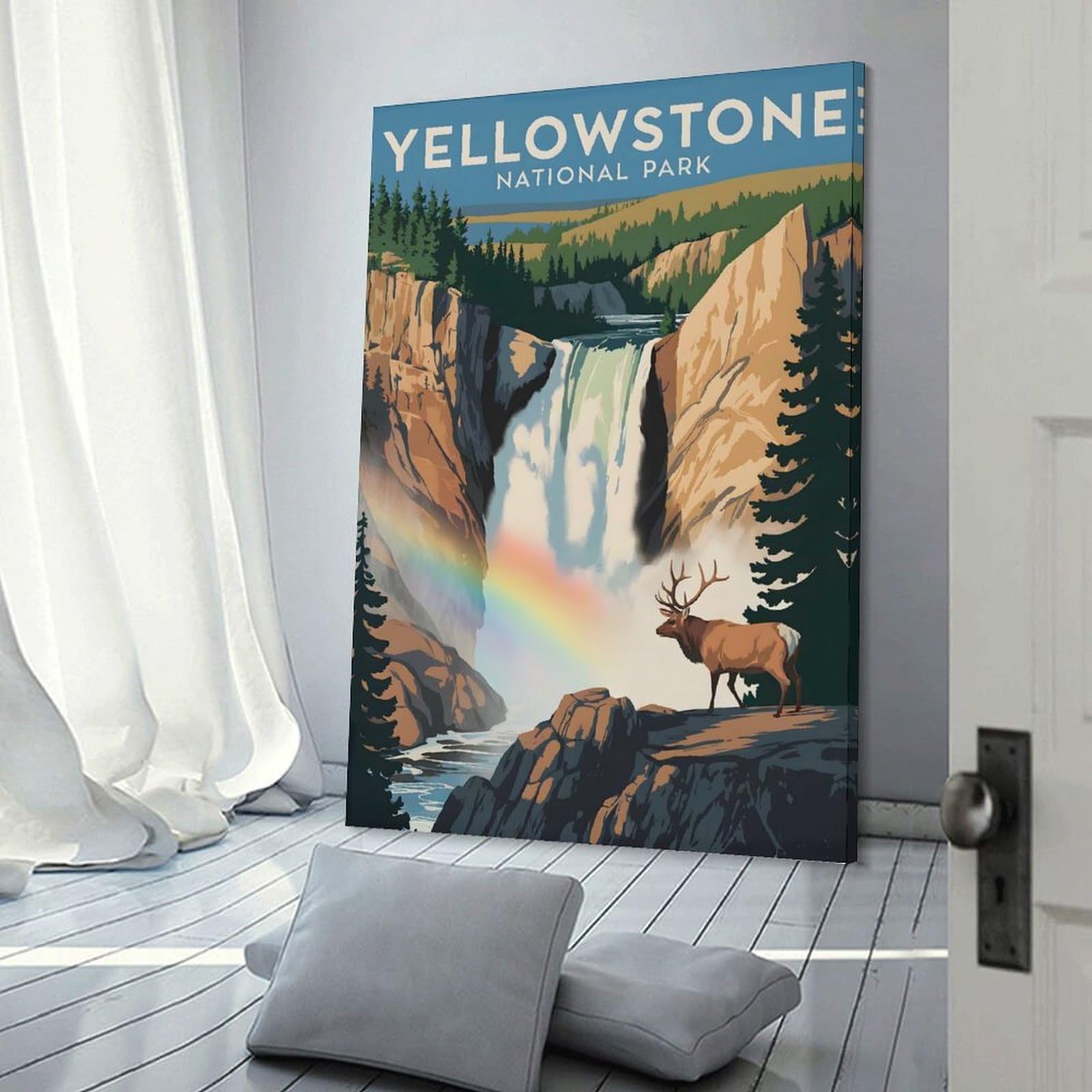 Junmoney Yellowstone National Park Travel Wall Art Print 24x36inch(60x90cm), for Lounge, Study, Hallway Or Flat Walls, Decorative Artwork with Broad Appeal