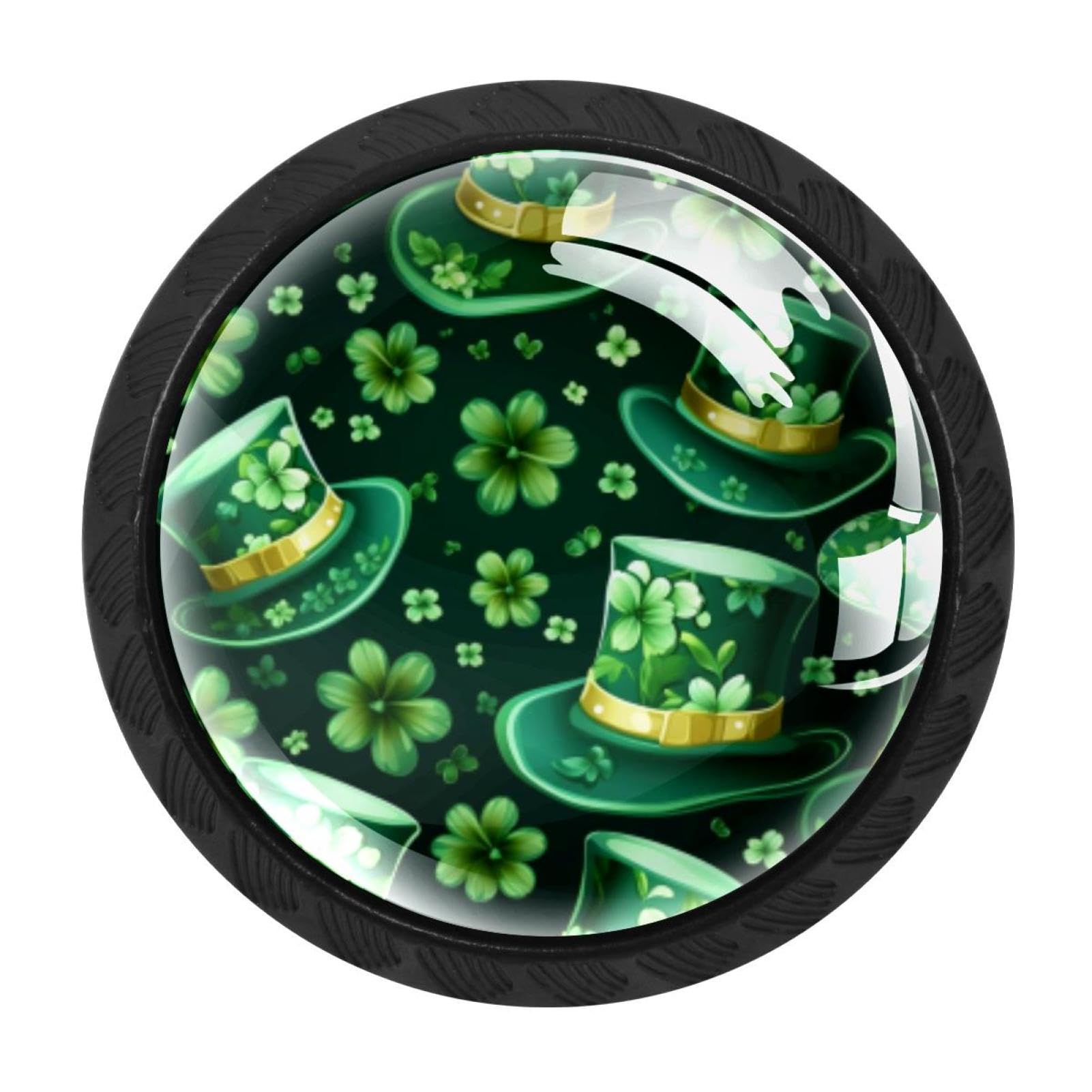 CHENZZZZ 4 Pieces St. Parikh's Day Drawer Knobs, 35mm Black Kitchen Cabinet Knobs, Drawer Pulls and Knobs, Glass Cabinet Hardware Single Hole Knob for Cabinets and Drawers Round