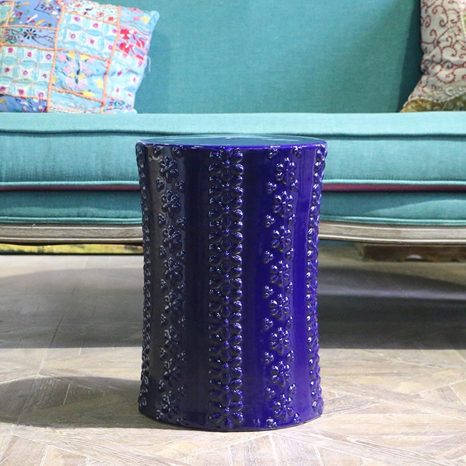 Decorative Garden stools, Solid-Color Floral Ceramic Stool, Nordic Style Home Decoration, Living Room and Study Room, Large Floor-to-Ceiling Ornaments.(B)