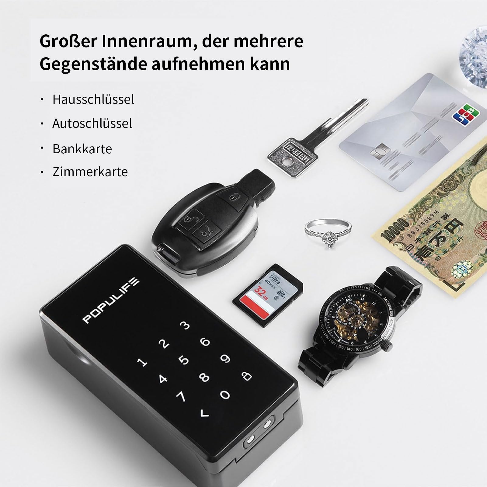 【Aktualisierte Version 2025】Populife Smart Schlüsselsafe，Bluetooth-Elektronischer Schlüsseltresor mit Zahlencode，Drahtlose Schlüsselbox für Zuhause，Büro，Airbnb & Immobilienvermietung，IP66 Wasserdicht
