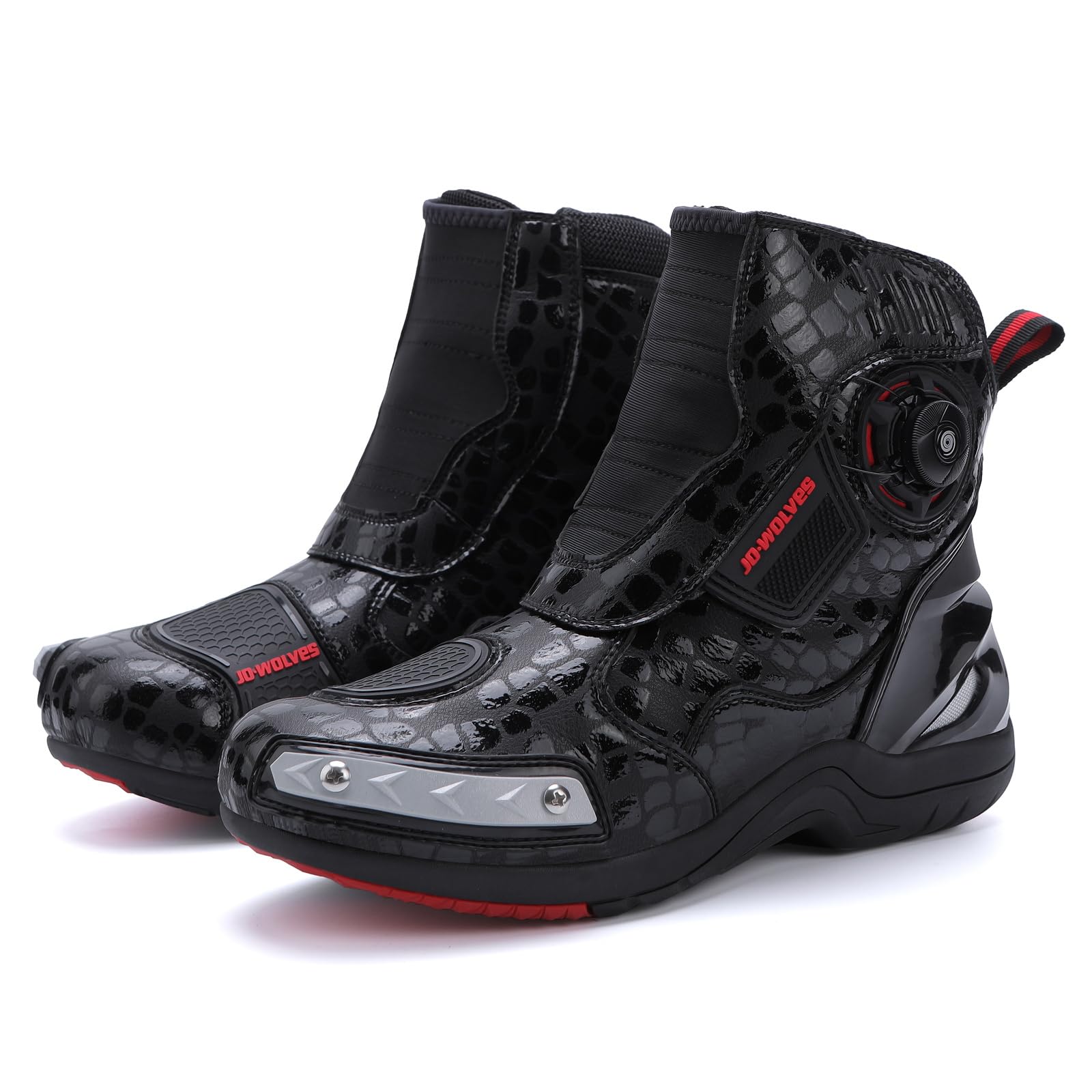 Motorradschuhe für Herren, Motorradstiefel, halbhoher Motorradstiefel | Wasserdichte Atmungsaktive bequem, Schalthebelverstärkung & Fersenreflektor, Knopfschnürsenkel mit Klettabdeckung
