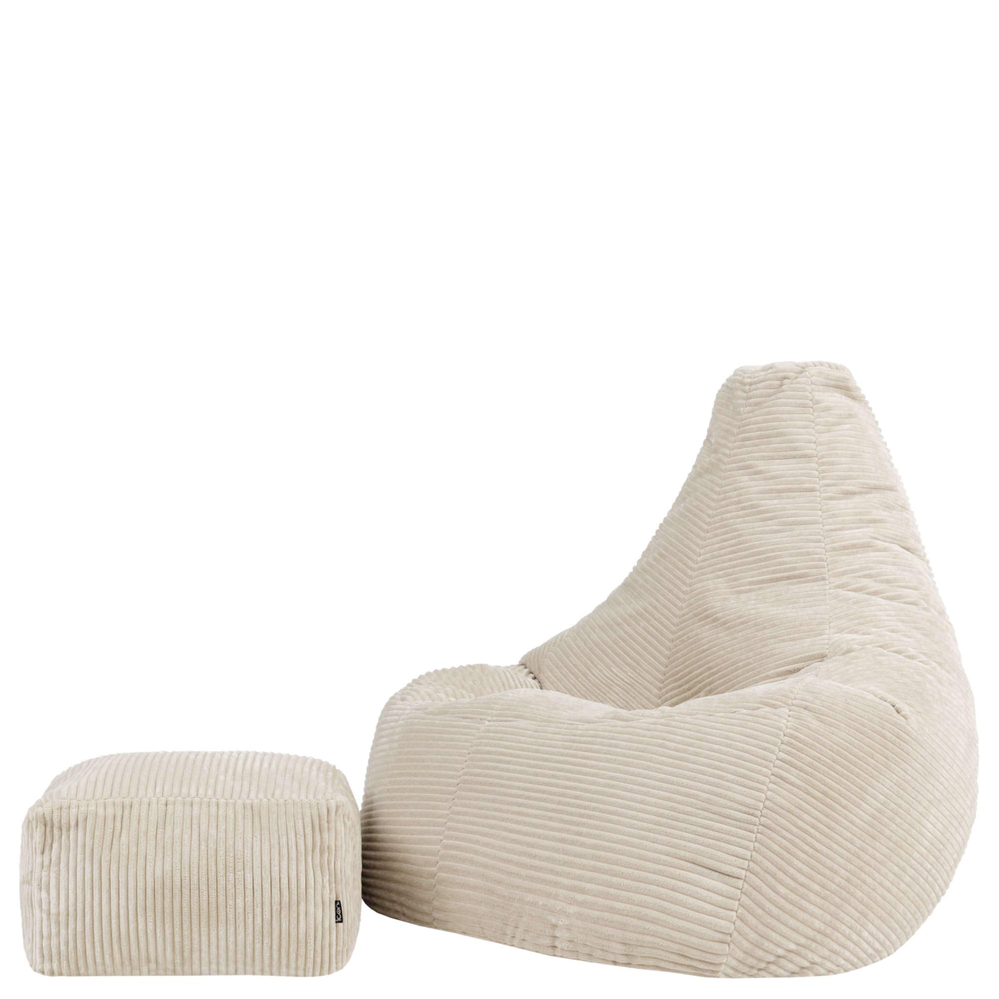 icon Dalton Large Cord Bean Bag Chair and Footstool, Beige, XXL Adult Bean Bag with Filling Included, Comfy Chair, Living Room Furniture, Bedroom Furniture