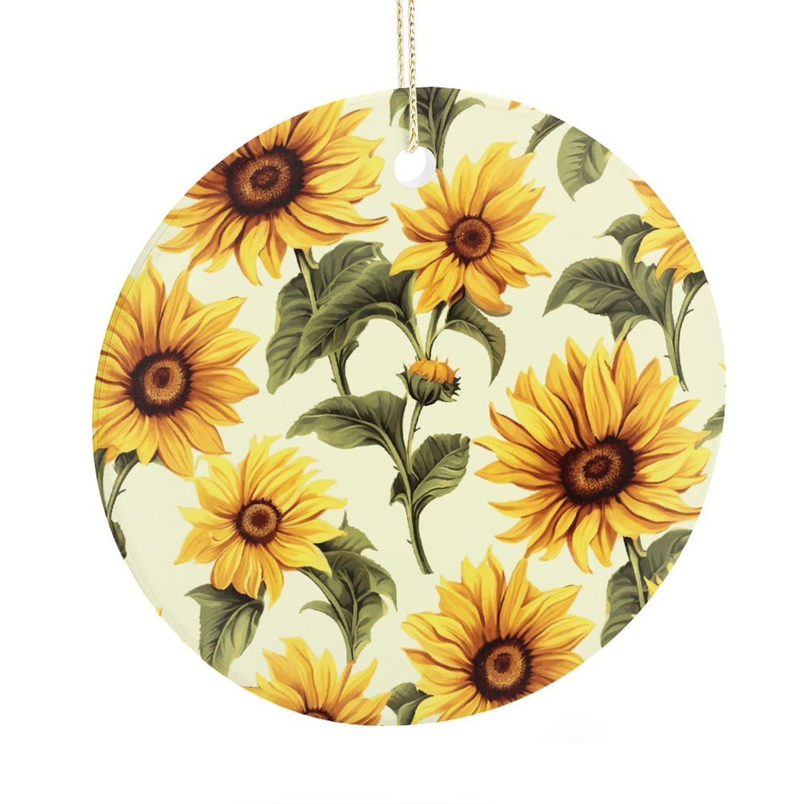Adfgyerh Style Summer Sunflower Ceramic Circular Pendant,2.9 Inch，Hanging Ornament，Gift Exchange Idea Round Ceramic Ornament,For Mom And Daughter，For Home Indoor Outdoor Decor.