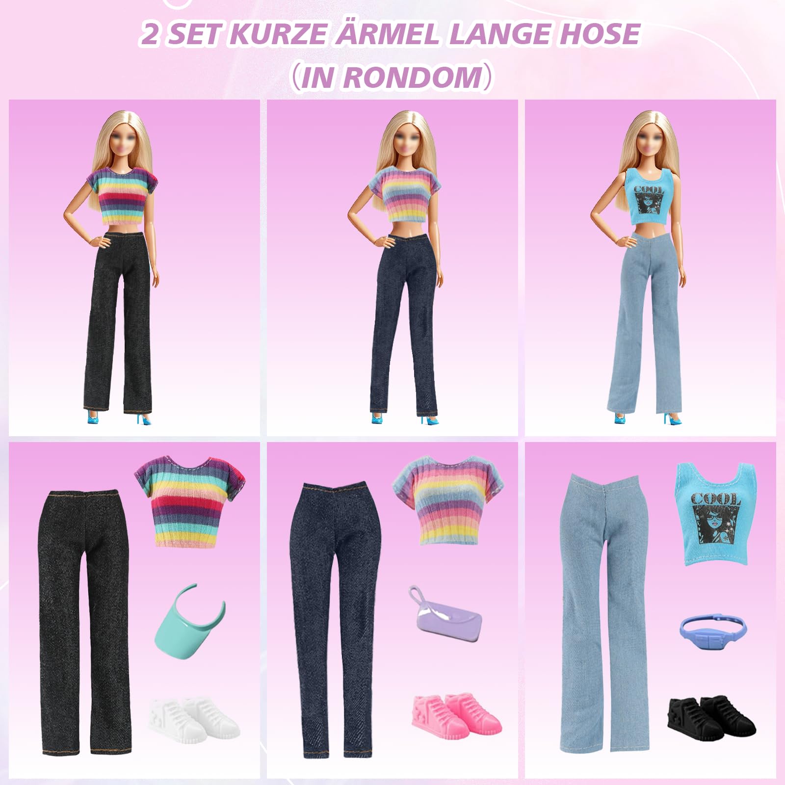 24 Vêtements & Accessoires Poupée 11,5'' – Robes, Talons, Manteaux, Pantalons, Tenues Variées Pour Filles