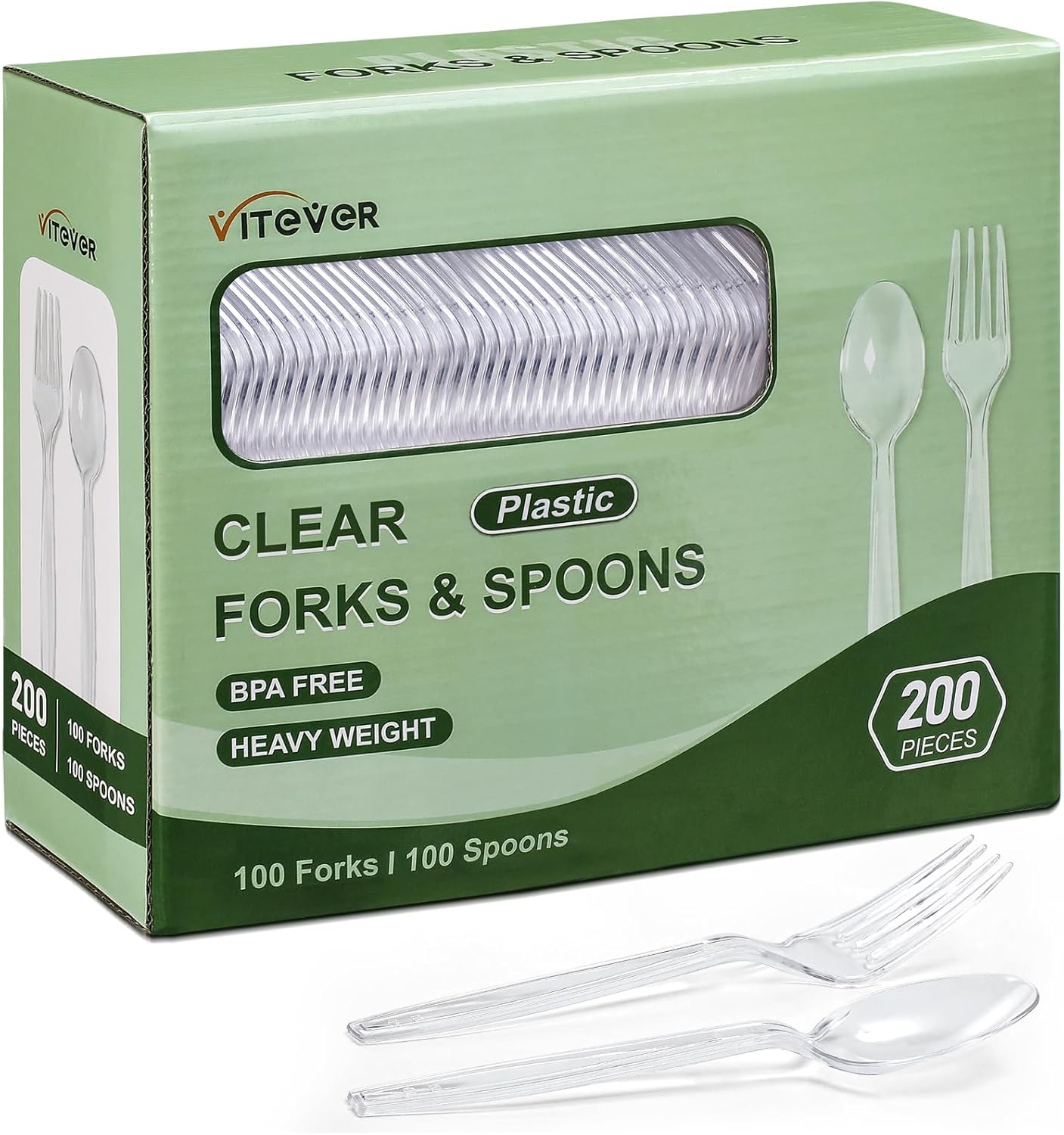 [200 Count] Heavy Duty Plastic Forks and Spoons Set