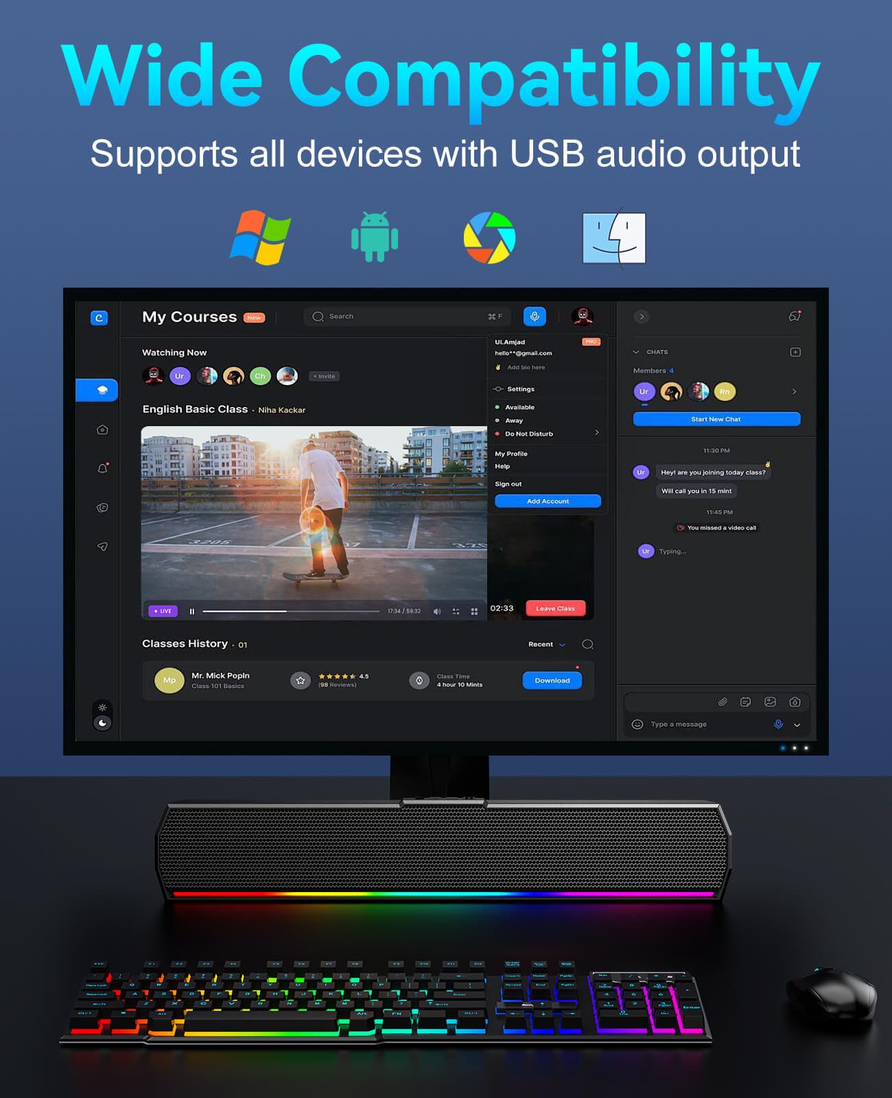 Kunodi Altoparlanti USB PC per desktop, altoparlante del computer, Plug & Play, alimentazione USB C per computer portatile monitor tablet lavoro