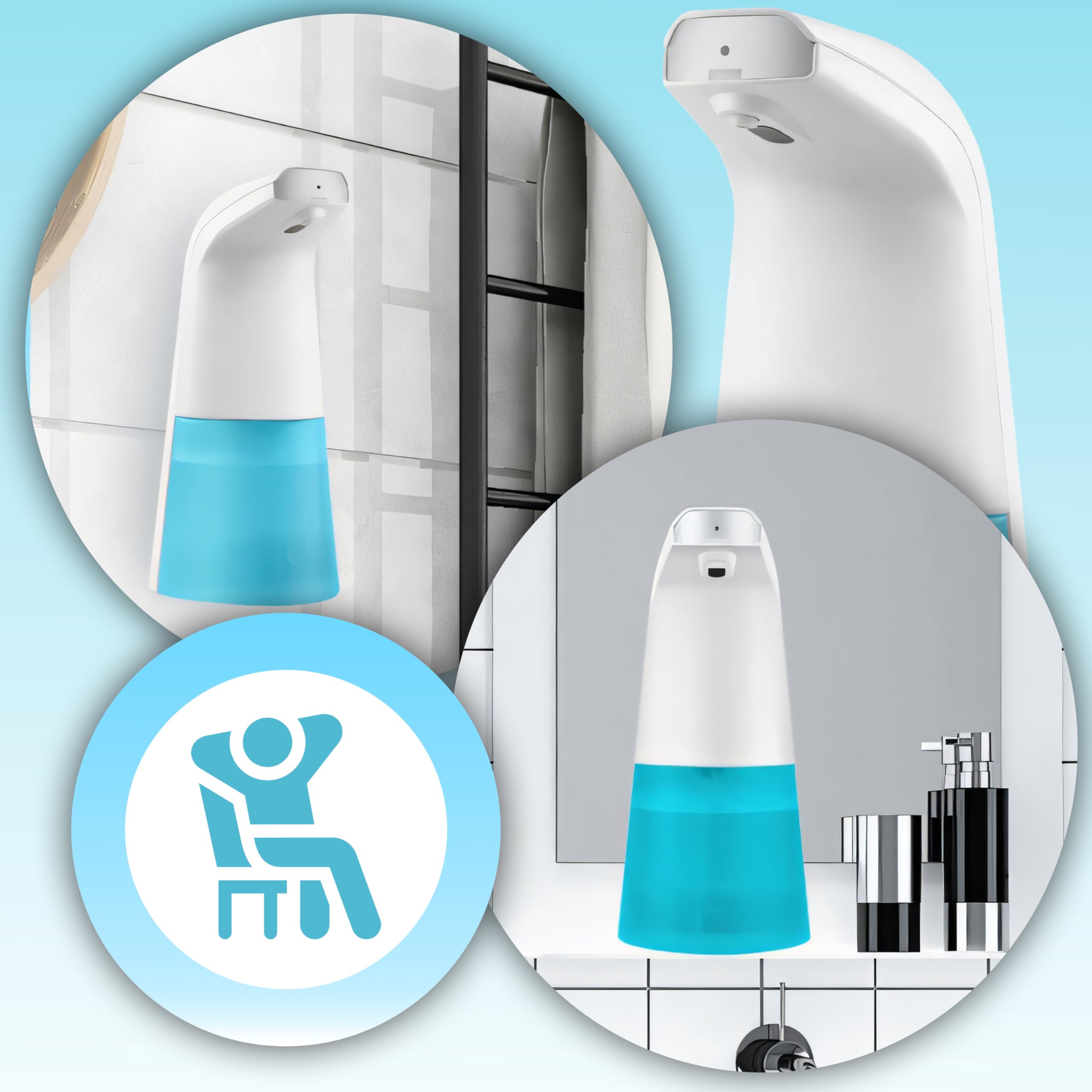 Retoo Automatyczny dozownik mydła, 400 ml, z czujnikiem podczerwieni, bezdotykowy, elektryczny dozownik mydła w piance, do łazienki, toalety, kuchni, wodoszczelny IPX3, dozownik mydła w płynie, bez