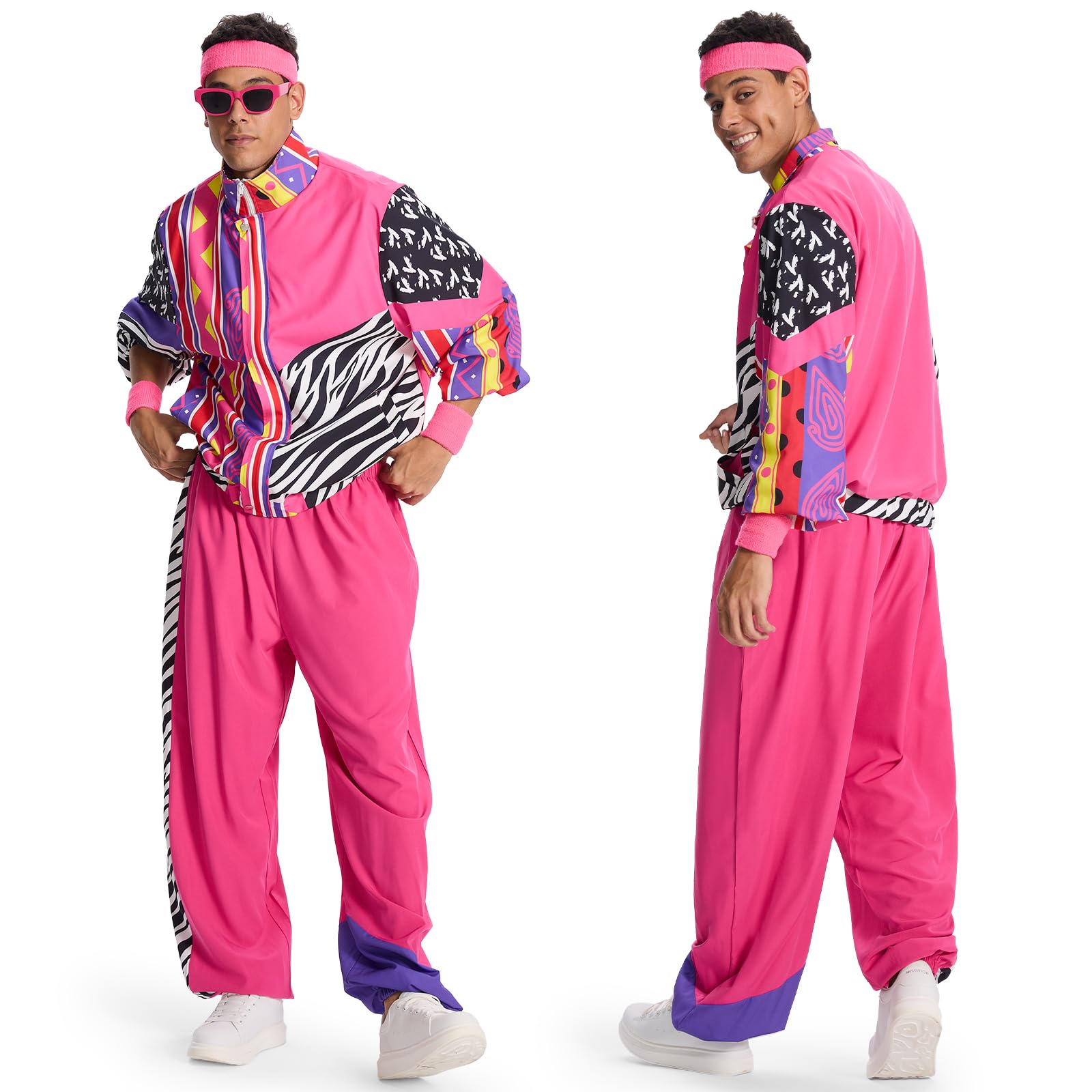 Ulikey Anni 80 90 Vestiti Donna Uomo, Abbigliamento Anni '80 e '90, Costume Anni '80 e '90 Felpa e Pantaloni con Cerchietto Bracciali Occhiali per Vestito Carnevale Cosplay