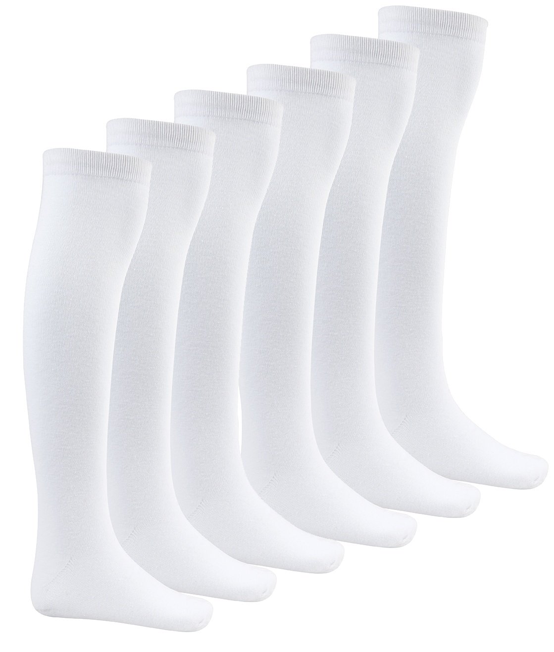 Bay6 Unisex Kids 6 Pack White Bay 6 Kids Plain Cotton Rich Knee High School Socks 12.5-3.5