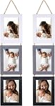 Lavezee 5x7 Collage Triple Picture Frames Set, Distressed White 6 Opening Hanging Vertical Frame Made to Display 5 by 7 Inch Photo Print for Wall Decor