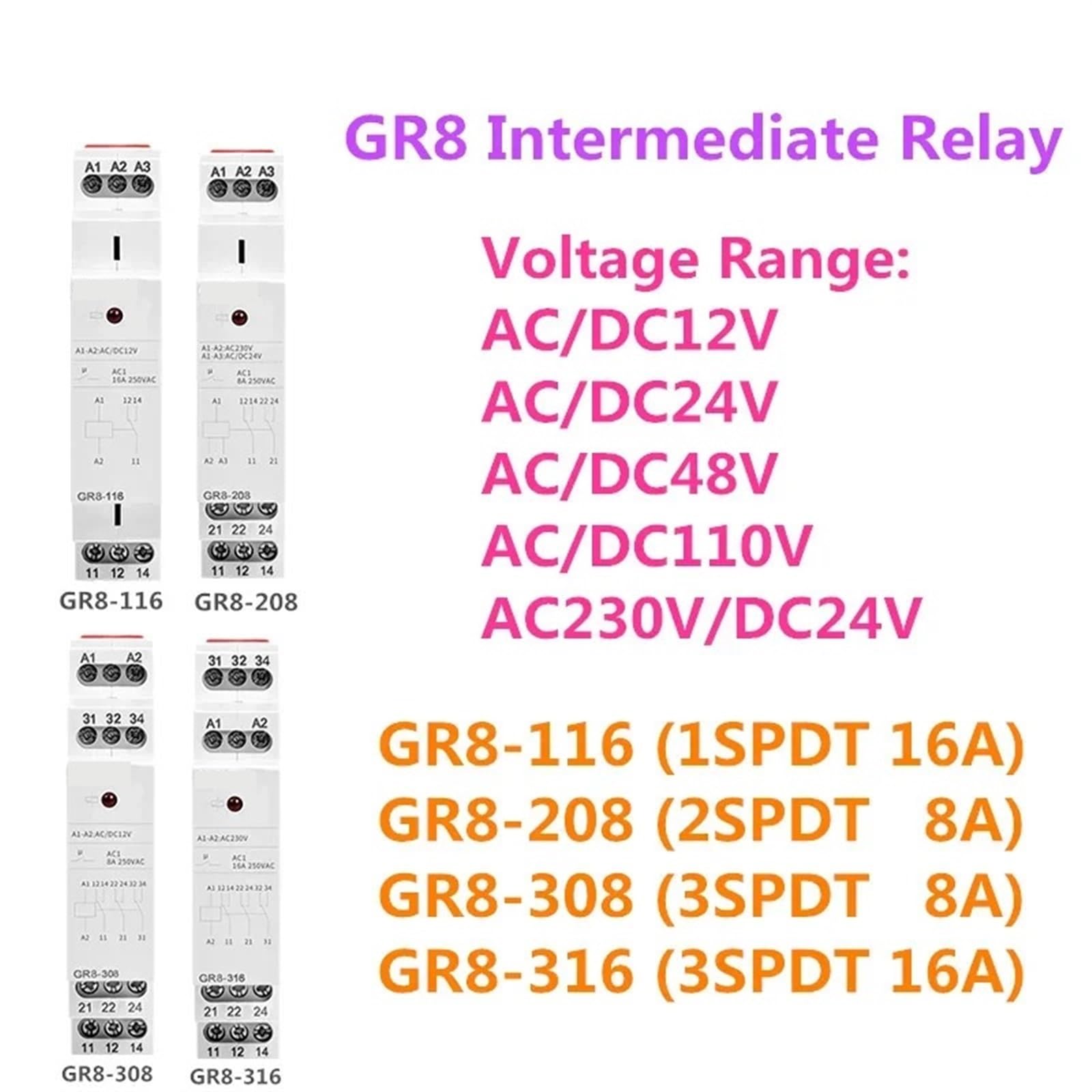 GR8 AC110V 230V Relè 8A 16A SPDT Interruttore relè elettronico 1 pz(ACDC110V,GR8-208)