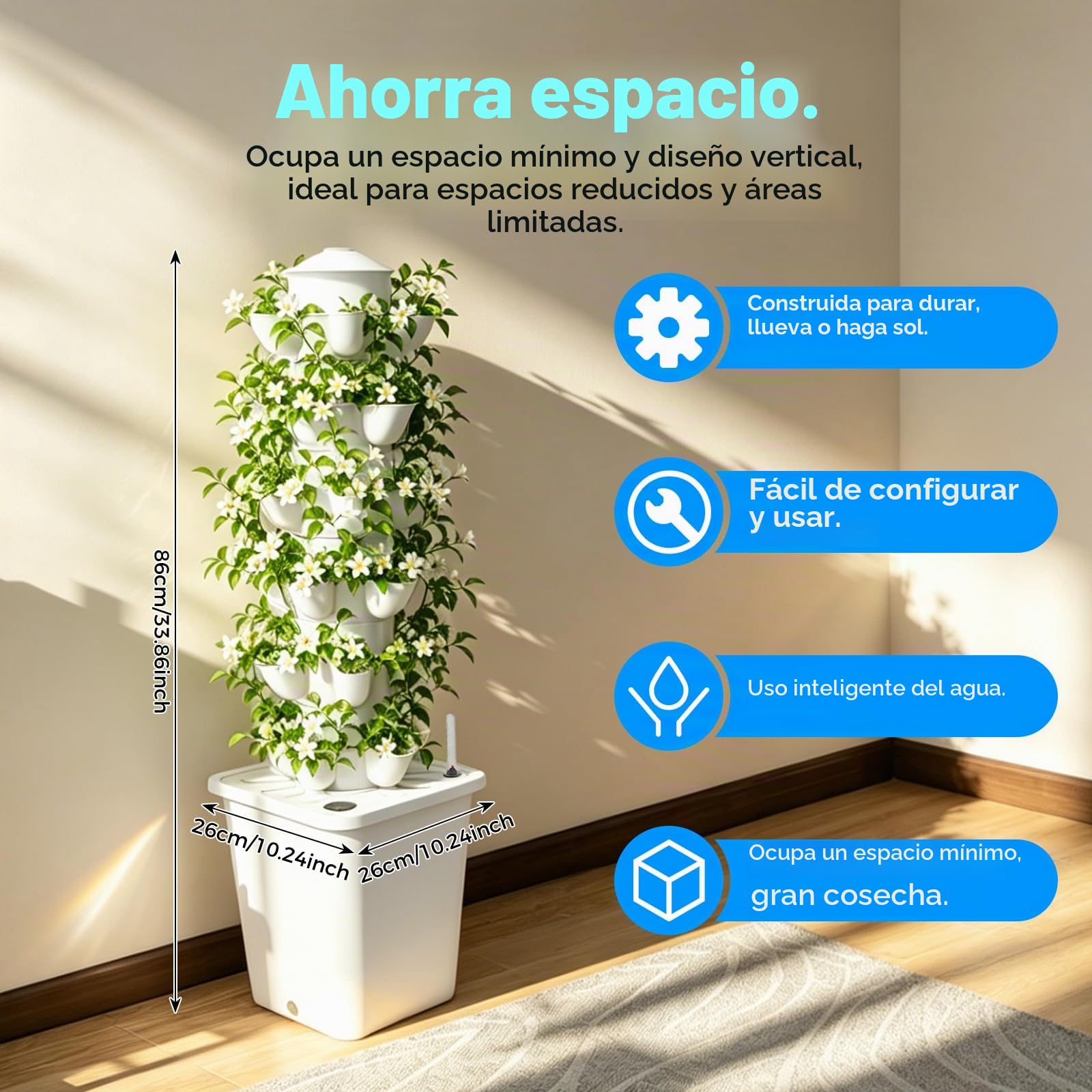 Kit de Cultivo Hidropónico Vertical con 6 Niveles, 30 Agujeros para Plantar con Depósito de Agua de 40L, Sistema de Germinación para Balcones, Verduras