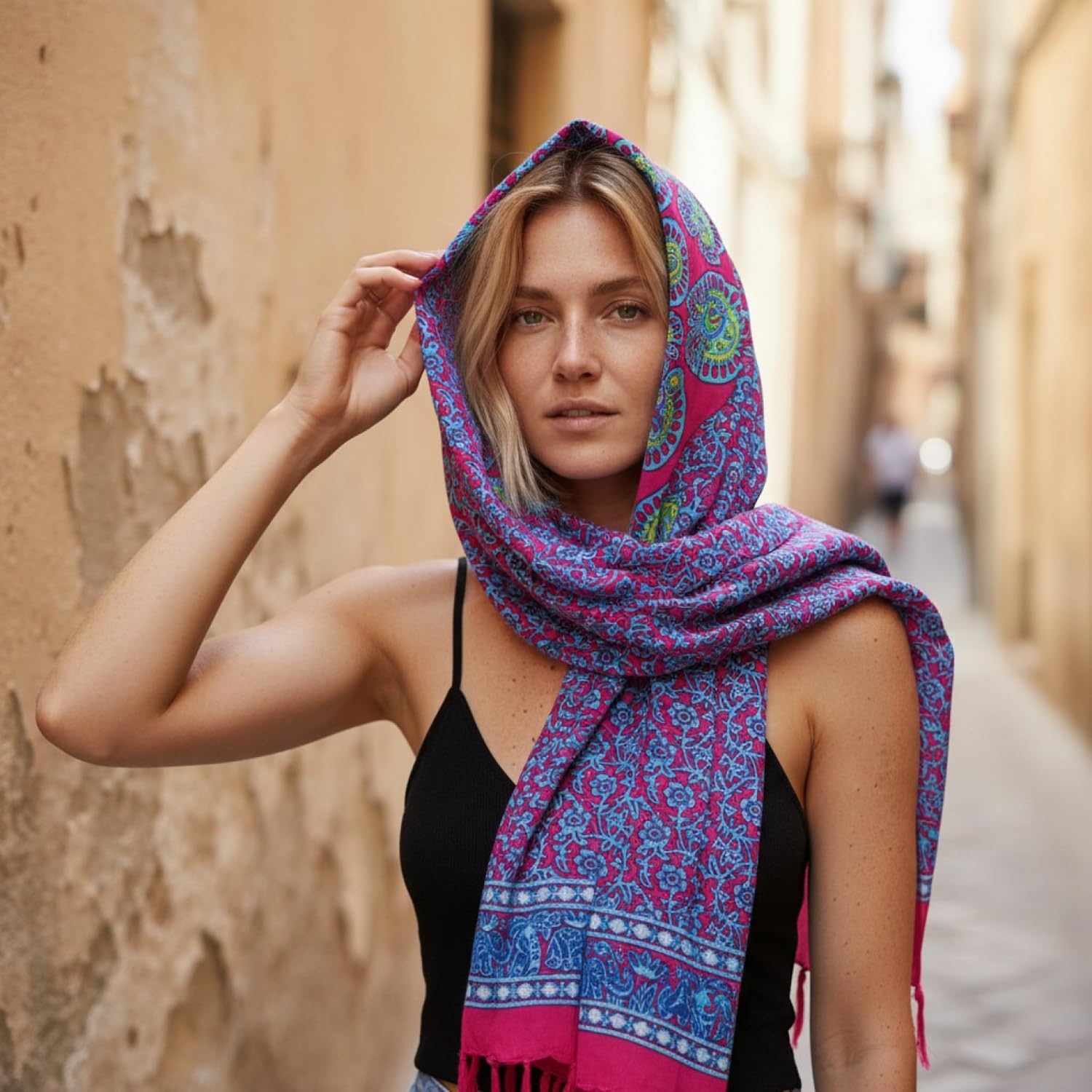 Bali Sarong Pareo Chusta na Ścianę Spódnica do Przewijania Mandala 160 x 115 cm Niebieski Różowy