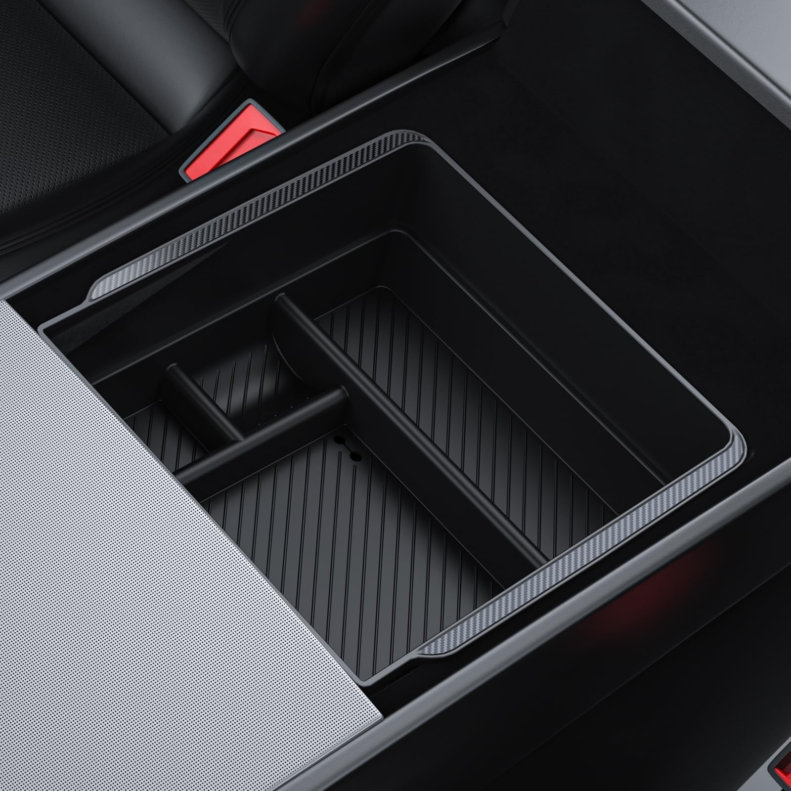 BASENOR Armrest Console Organizer (Carbon Edition) for Tesla Model 3 Highland 2024 2025 Tesla Model Y 2025 2026 Refresh (Juniper), Armrest Storage Box Tesla Refresh Interior Accessories