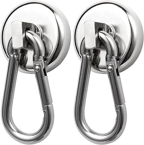 Amazon マグネットフック カラビナ付き磁石 ネオジム 磁気フック 磁気カラビナ ワンタッチ フック取外可能 磁石 超強力 垂直耐荷重 強力 金属製 シルバー おしゃれ キッチン オフィス 浴室 お風呂 壁掛け用 磁 挂 32mm 2个 Diy 工具 ガーデン