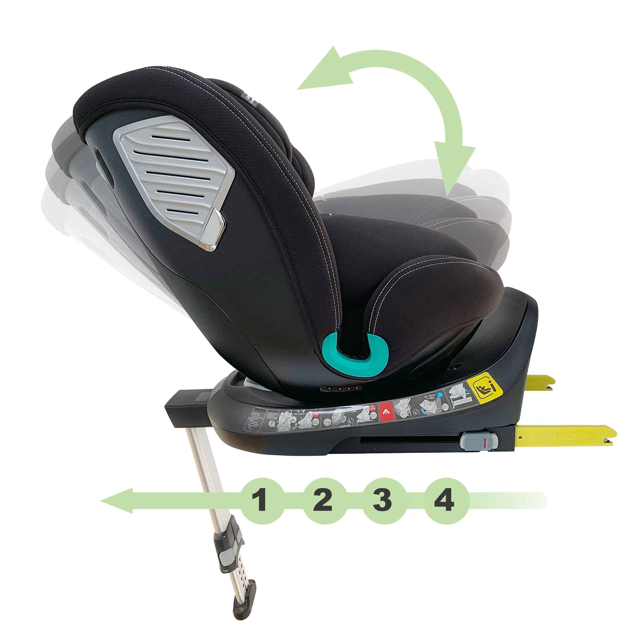 XOMAX G409 - Seggiolino girevole a 360°, base ISOFIX I con crescita, 0 – 36 kg, 0 – 12 anni, gruppo 0+/1/2/3, cintura a 5 punti, cintura a 3 punti, rivestimento lavabile I ECE R129