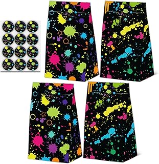24 Pcs Neon Goodie Bags Glow in The Dark Theme Party Gift Bags with Stic...