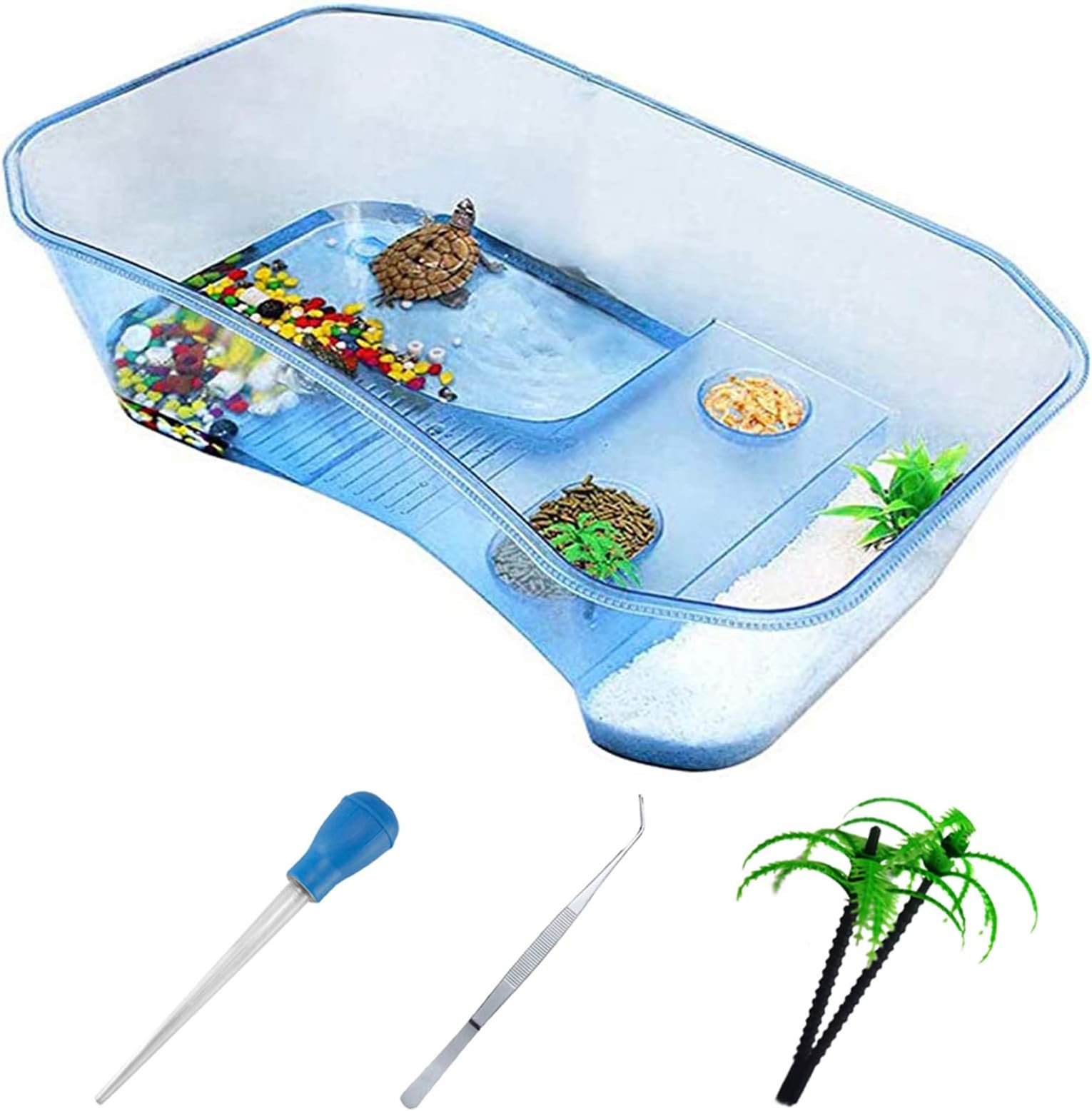 PINVNBY Plastic Turtle Tank Reptile Habitat Pet Terrariums(Blue)