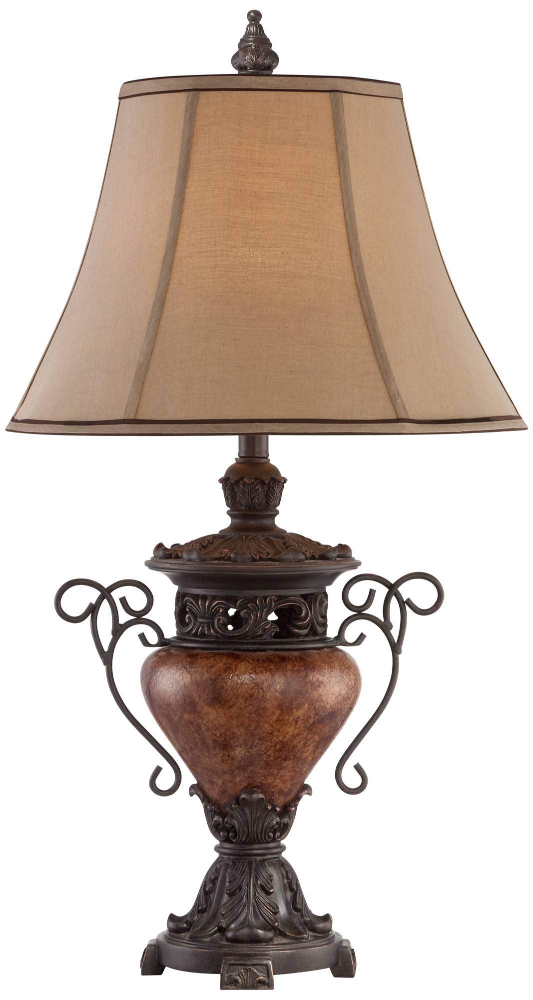 Traditional Style Table Lamp 31.5" Tall Bronze Brown Crackle Iron Metal Urn Faux Silk Bell Fabric Shade Decor for Living Room Bedroom House Bedside Nightstand Home Office