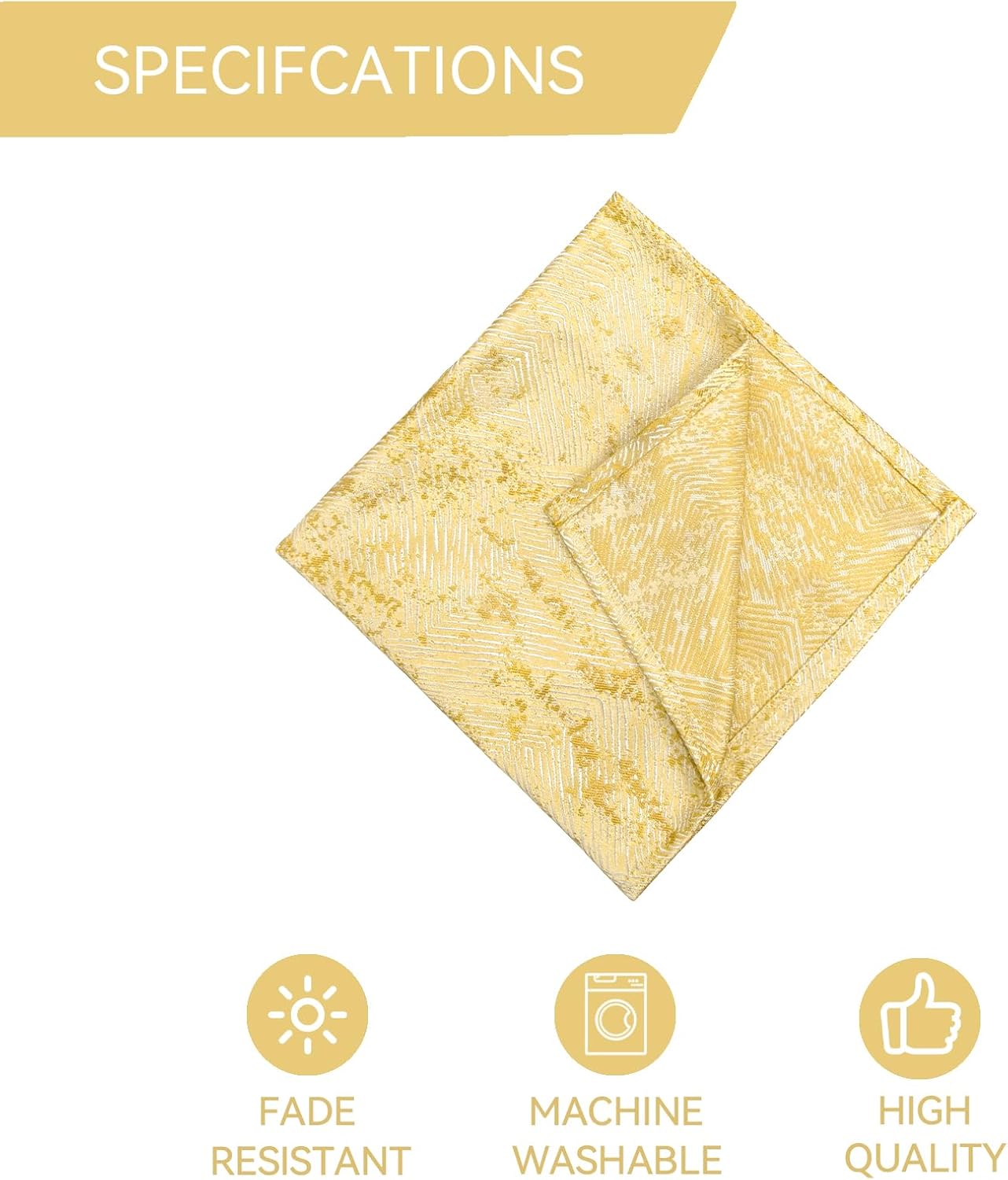 Dinner Cloth Napkins Set of 6, Cotton Polyester Blend Premium Quality, Washable, Soft, Reusable Jacquard Gold Napkins for Wedding, Parties, Thanksgiving, Everyday Use - Gold