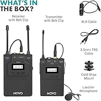 Vista 2 de Movo WMIC80 UHF Sistema de micrófono Lavalier inalámbrico expandible con micrófono Lavalier y transmisor bodypack, receptor portátil y soporte